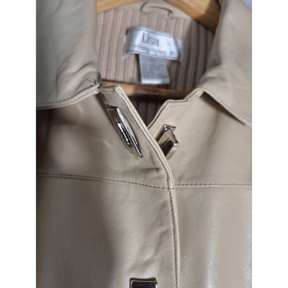 LISA INTERNATIONAL Lamb Skin Leather Sweater Vest Women's L Beige Button Up Y2K - Picture 7 of 9